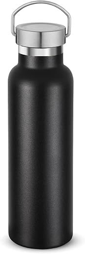 Neihepal Black Stainless Steel Water Bottles,20 Ounce Vacuum Insulated Double Wall Travel Bottle with Leak Proof Lid of Ha...