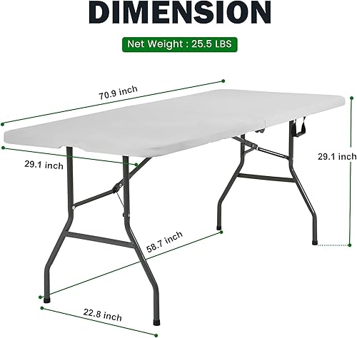 Miniatura 2 de Mesa plegable de 6 pies, mesa de plástico, mesa de campamento, mesa de picnic portátil plegable con asa de transporte para cocina, fiesta, exterior,