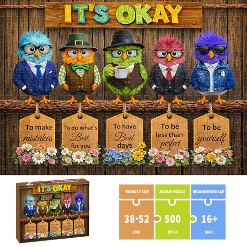 Puzzles para adultos 500 piezas, Rompecabezas de pájaros con estilo posados, flor imposible, para personas mayores y familia, 20.47x14.96 pulgadas, póster 1:1, letras en el reverso miniatura 3