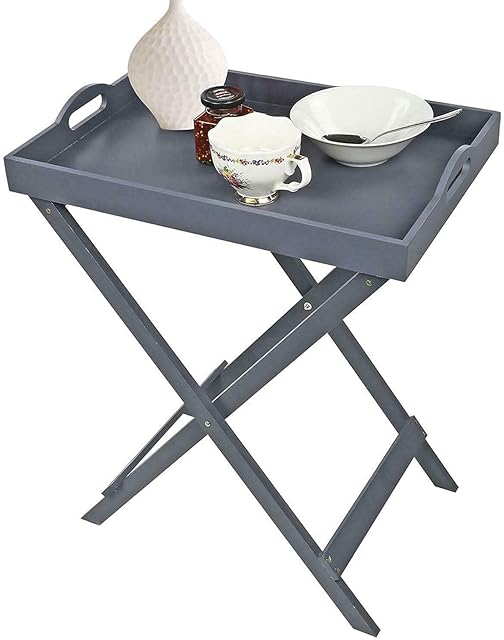 Wooden Butler Serving Tray - Serving Tray | Foldable, Portable & Versatile Design | With Handles | Made From MDF | Ideal For Serving Meals, Nibbles And Drinks, Indoor Or Outdoor Use- Grey