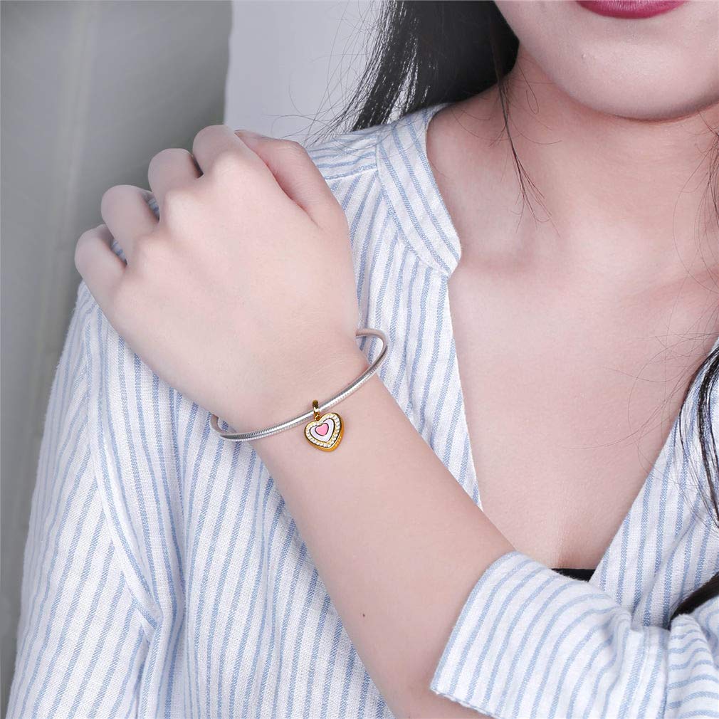 Custom4U Charme Or avec Photo Personnalisé Charm Coeur Argent 925 pour Bracelet Bijoux Personnalisable Cadeau Anniversaire pour Femme Maman