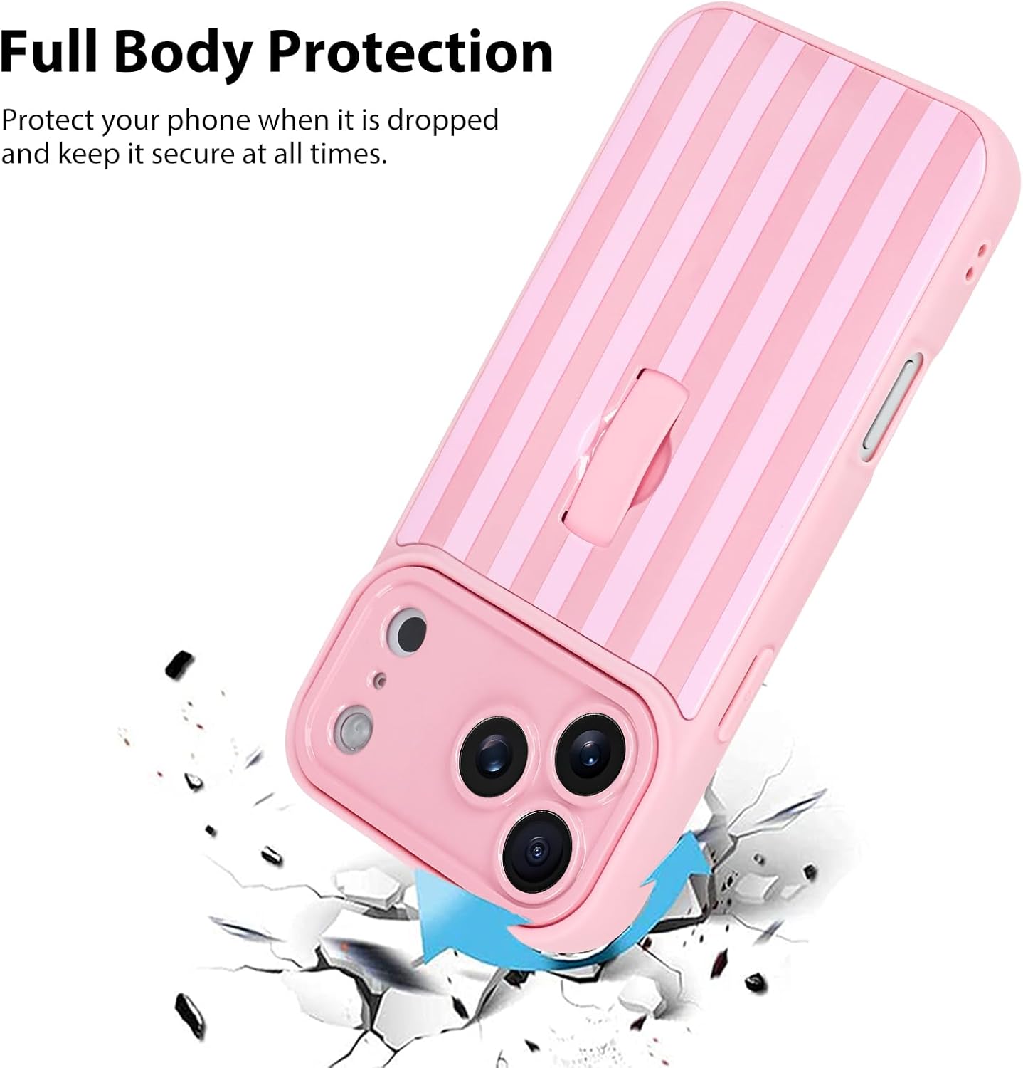 KANGHAR Compatible with iPhone 17 Pro Max Case 2025, Silicone Stripes Cute Pattern, Wristband Kickstand Camera Protection Soft Slim Cover for Girls Women -Pink - Image 2