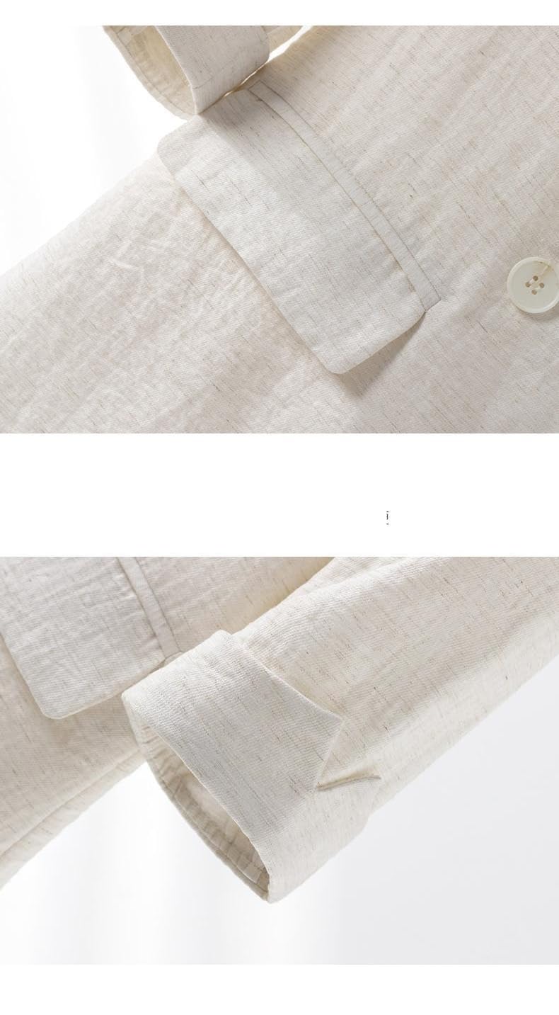 Blazer en Coton et Lin pour Femme Manches 3/4 Blazer Ouvert sur Le Devant Blazers Légers en Coton Décontractés pour Femme Vestes Cardigan D'Été avec Poches pour Le Travail et Le Bureau