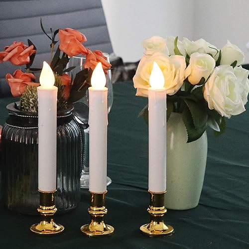 Miniatura 4 de Wondise Velas cónicas blancas sin llama para ventana, funcionan con pilas con control remoto y temporizador, velas parpadeantes sin llama con