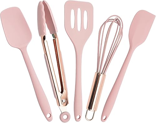 Juego de utensilios de cocina, 5 piezas, mini utensilios de cocina de silicona, resistentes al calor, antiadherentes, juego de espátulas sin BPA,