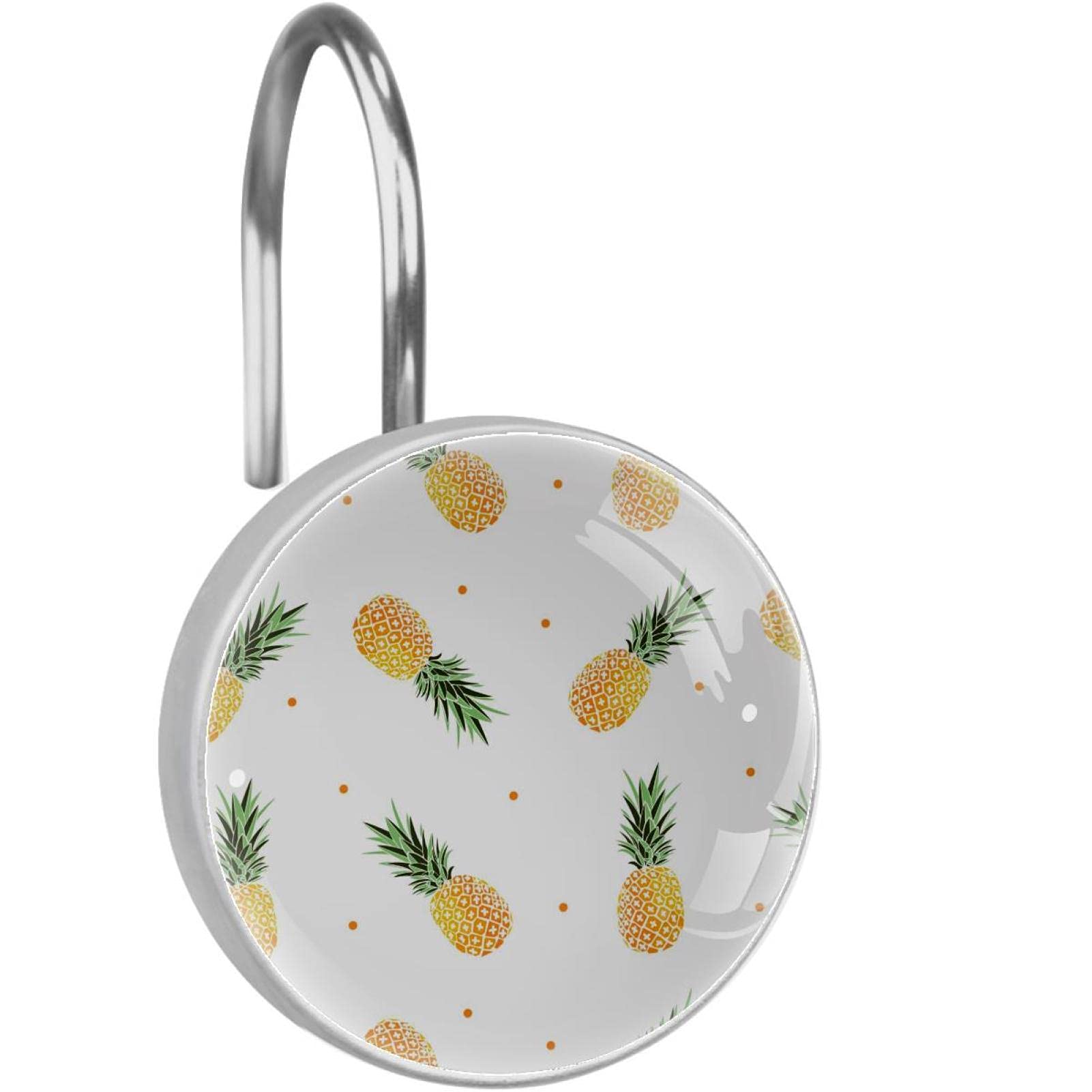 Crochets rideau de douche motif ananas jaune à pois d'été lot de 12 pièces