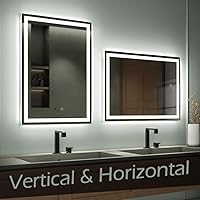 Vista 7 de GANPE - Espejo de baño LED de 24 x 32 pulgadas, espejo de tocador de inducción de onda manual con Bluetooth, iluminado, regulable, antiniebla, IP44