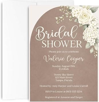 Boho Bridal Shower Invitations, Floral Arch Invite | Set of 12 | Printed Customizable Roses Wedding Shower Invites With Envelopes