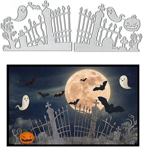 ALIBBON Troqueles de Halloween para hacer tarjetas y álbumes de recortes, troqueles de corte de valla fantasma de calabaza, moldes de plantilla de