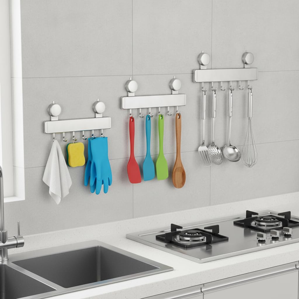 Perchero Ganchos Cocina Ventosas , Gancho gris pistola 60cm 12 ganchos