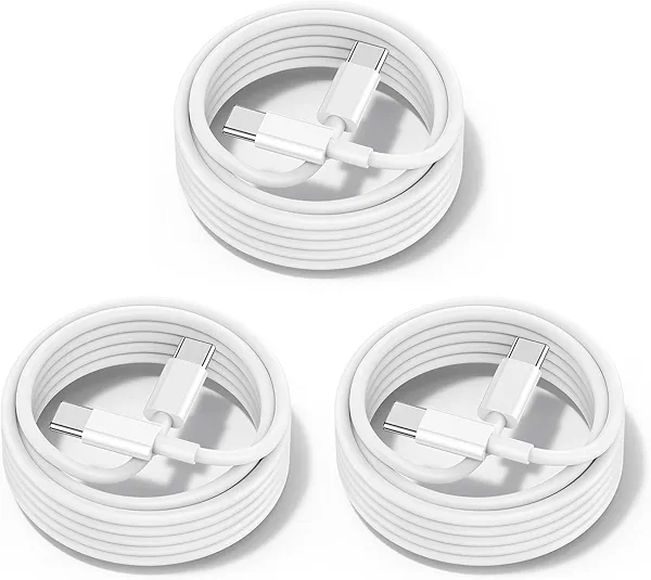 chcela 60W USB C to USB C Cable [3Pack] iPhone 17 16 15 Fast Charging Cable,6ft Long USB-C to USBC Power Cord for iPhone 17 Air/16/15 Pro Plus Pro Max,MacBook Pro Air/iPad Pro 12.9/11,AirPods 4(White)