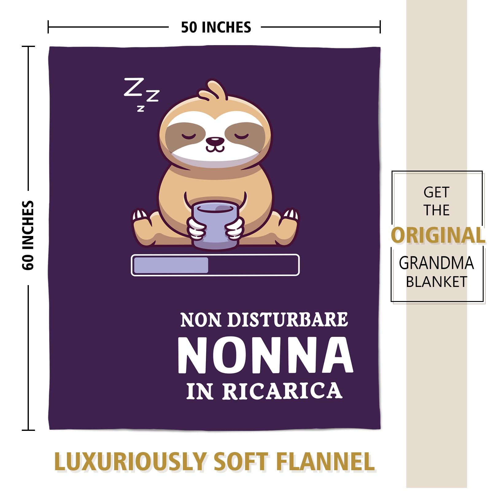 Niyewsor Regalo per Nonna Coperta, Regalo Nonna Compleanno, Festa della Mamma Natale Regali per Nonni, Bradipo Coperta Flanella 130 x 150cm