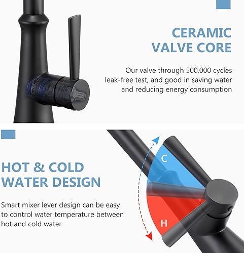 Miniatura 5 de Grifo de cocina de acero inoxidable con rociador extraíble, grifo de fregadero de cuello de cisne de arco alto con cepillo de limpieza, níquel