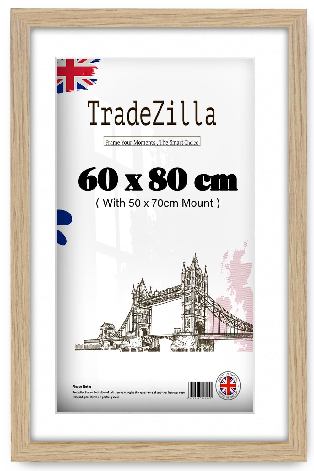TradeZilla | Artistic MDF Wall Frame (60 x 80 cm) With 700 x 500 mm White Mount Decorative Display | 32 x 24 Photo, Poster, Painting, Frame for Home & Office [ Oak ]