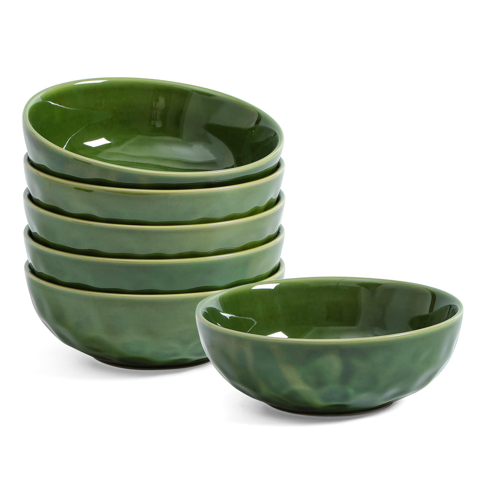Ceramic Pasta Bowls Set, 32 Ounce Soup Bowls, Large Salad Bowls, Chip Resistant, Dishwasher Microwave Safe, Fluted stoneware Bowls for Kitchen, Serving Bowls, Set of 6 (Green)