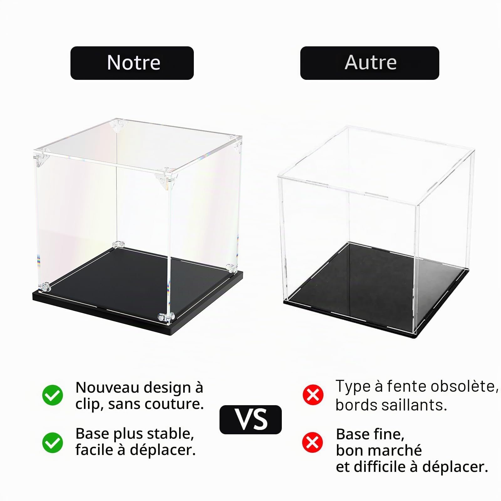 Vitrine en acrylique avec base noire, plan de travail à assembler, boîte transparente, organisateur anti-poussière pour figurines d'action et objets de collection 35x25x15 cm
