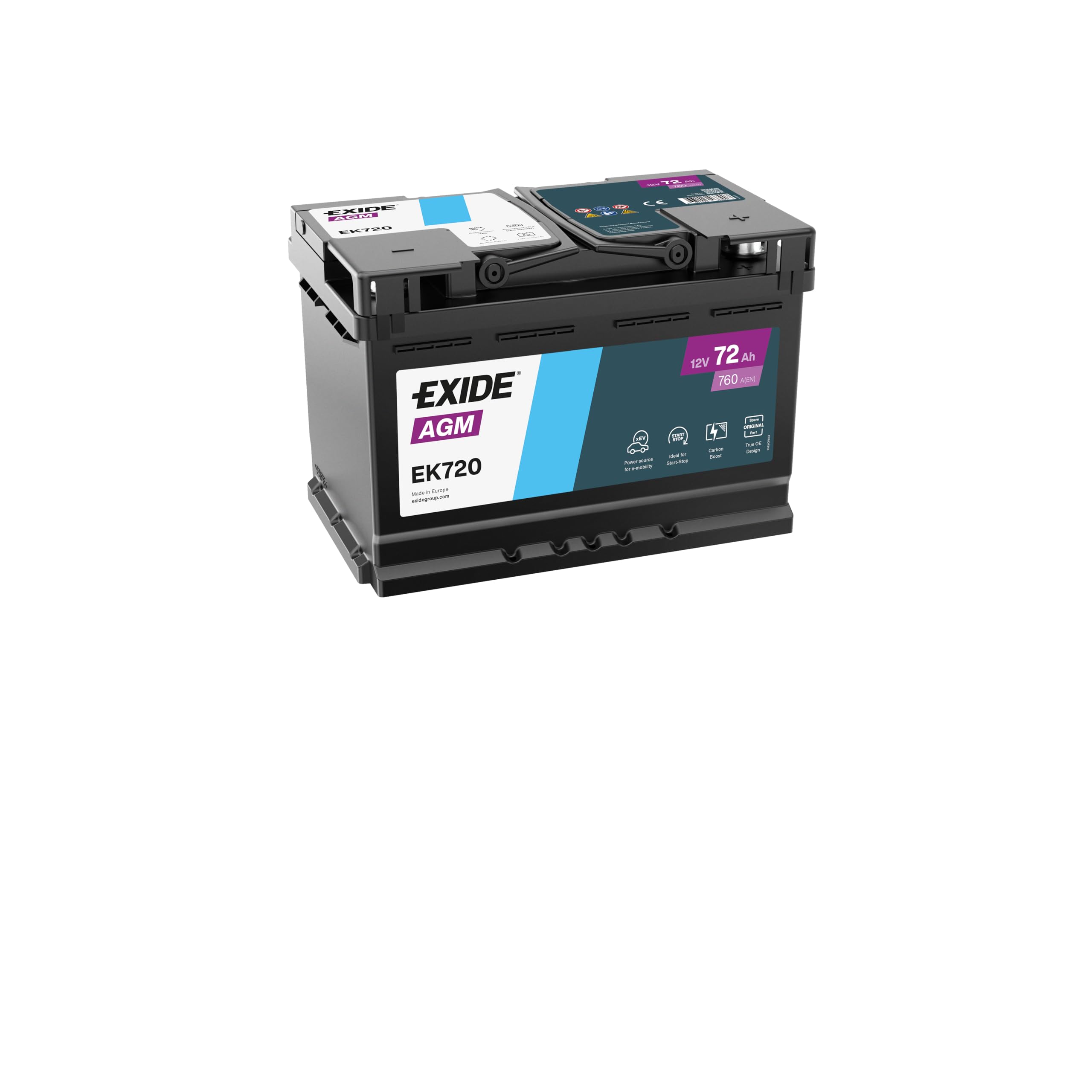 EXIDE EK720 STOP & START AGM Starterbatterie 72Ah 12V 760A AGM DIN/ISO L3