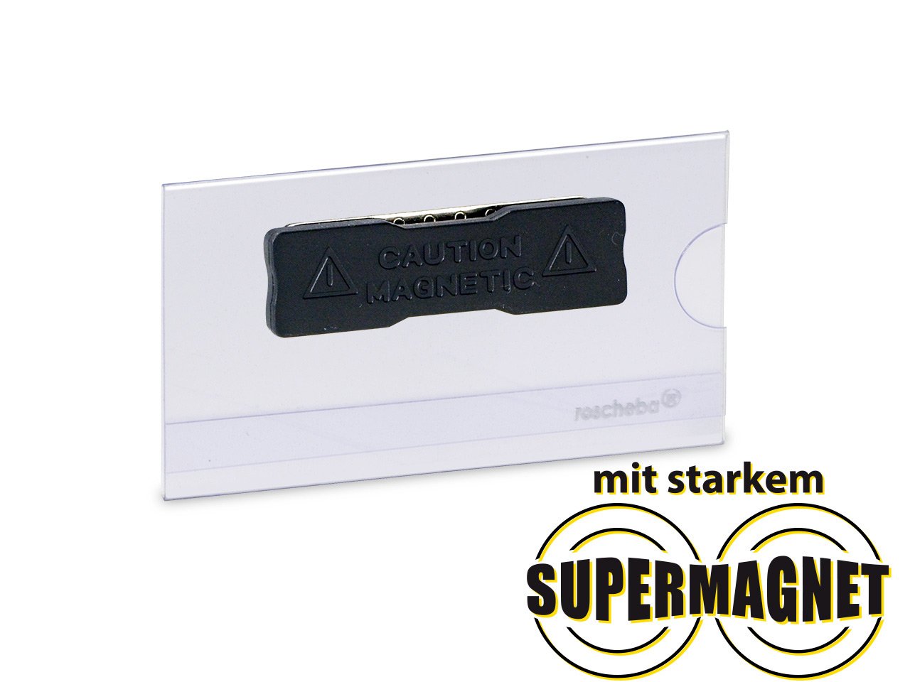 25 x Klassische Namensschilder aus Hartfolie (Marke: roscheba®), 75 x 42 mm, (Befestigung: Magnet), Made in Germany, Staffelpreise - Namensschilder inkl. Papiereinlagen