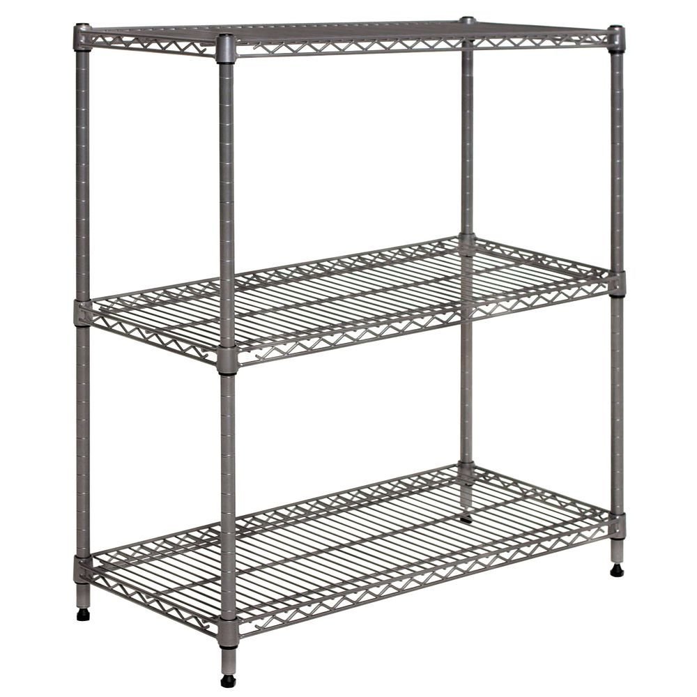 Wire Shelving with 3 Shelves Flint Colored Metal - 30" L x 14" W x 36" H by HUBERT – Alloy Steel, Flint, Model 14306-F