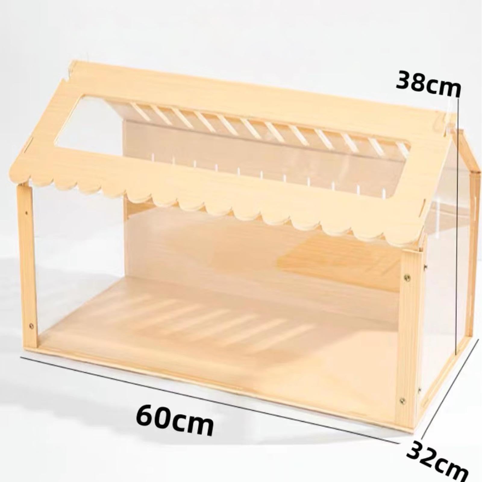 Casa Hamster de Madera Refugio Natural Nido de Ejercicio Juguete Decorativo con Escalera Ventilada Fácil de Montar Adecuada para Hámster Erizo Ratón C, 60x32x38CM
