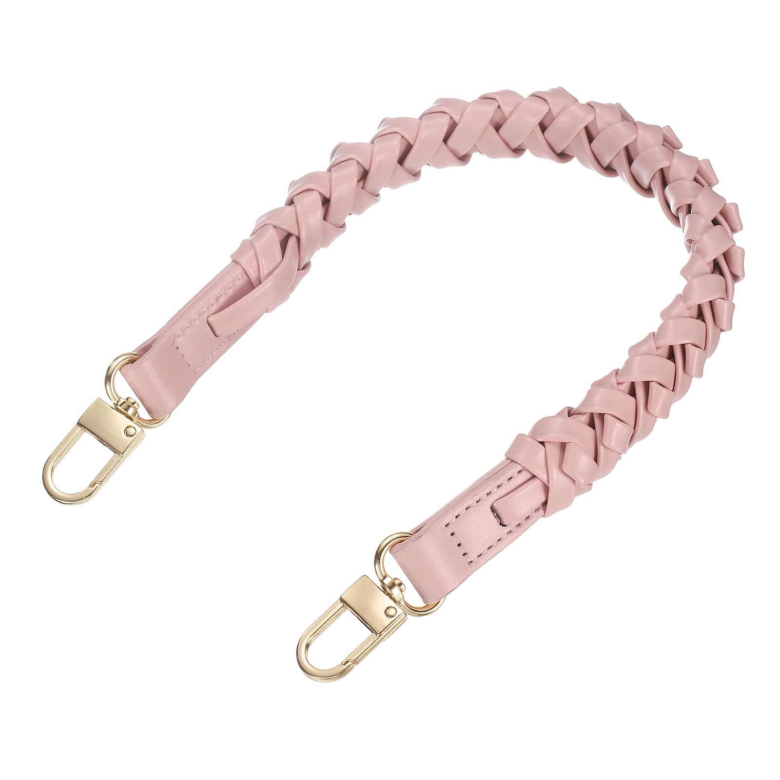 sourcing map Braided Purse Strap, 1Pc 44.7cm/17.6" Pink PU Leather Replacement Handle, Short Handbag Strap Top Braided Handle with Gold Buckles for Underarm Bags, Handbags, Bucket Bags