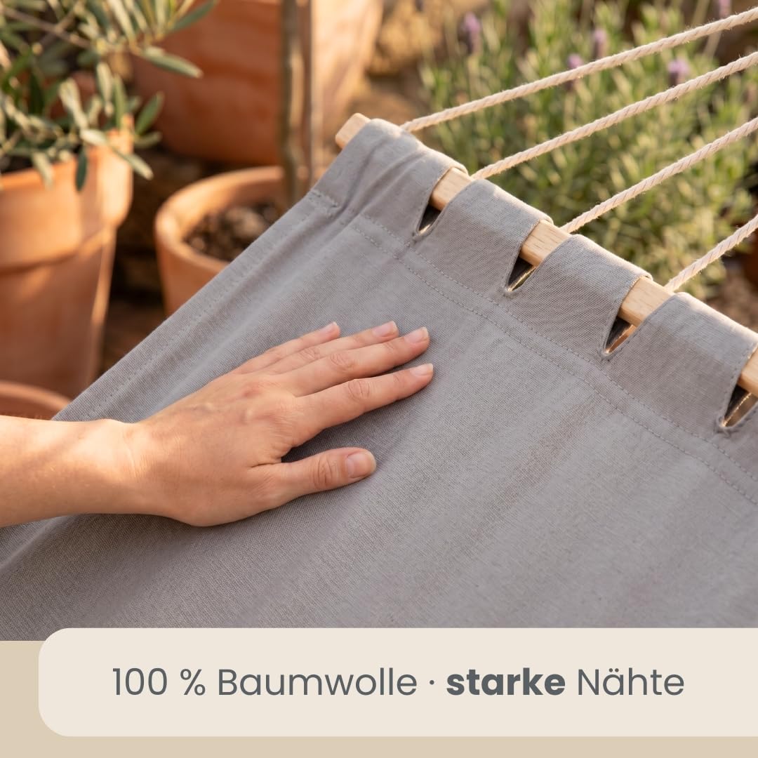 AMANKA XXL Stabhängematte 200x120 cm Grau - Doppelhängematte für 2 Personen - Große Hängematte mit Spreizstab Outdoor & Indoor - Balkon Garten Terrasse Camping - Reise Hängeliege aus 100% Baumwolle
