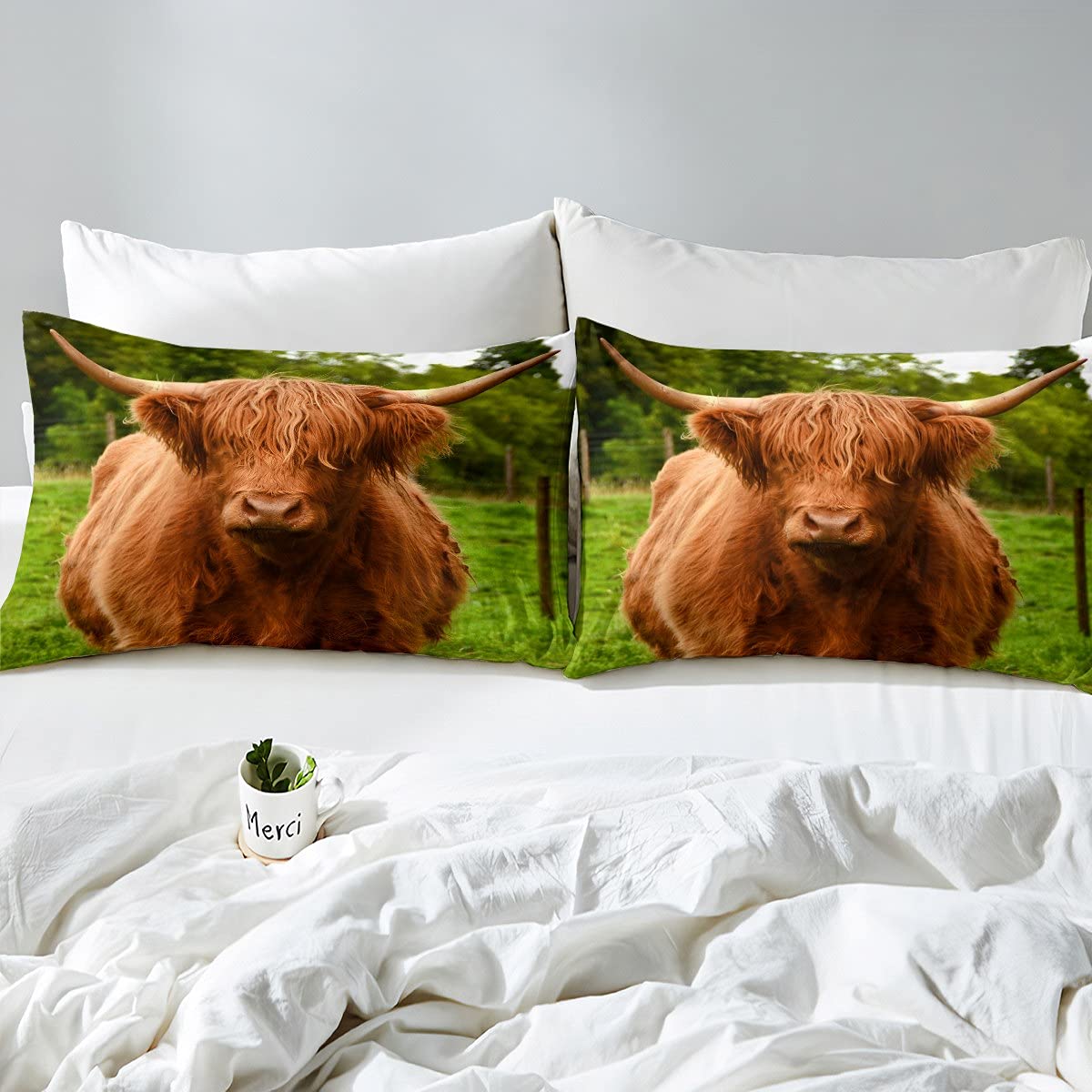 Set di biancheria da letto super king size con motivo mucca delle Highland e bestiame delle Highland, set di biancheria da letto a tema animale