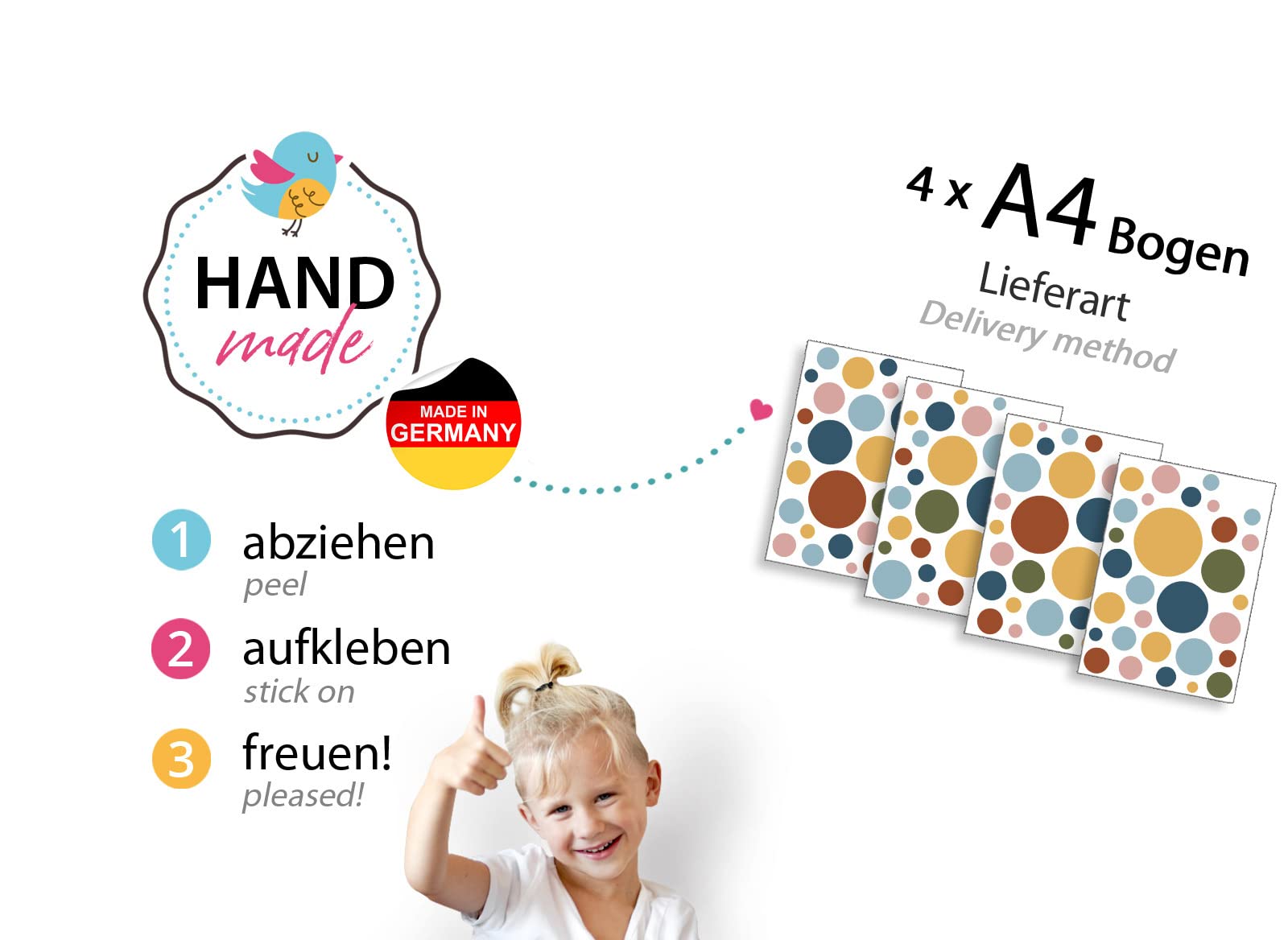 120 Adesivi Murali A Cerchi Per Cameretta Bambini – Menta, Fai Da Te, Rimovibili, Ecologici, Prodotti In Germania, DK1000A-11