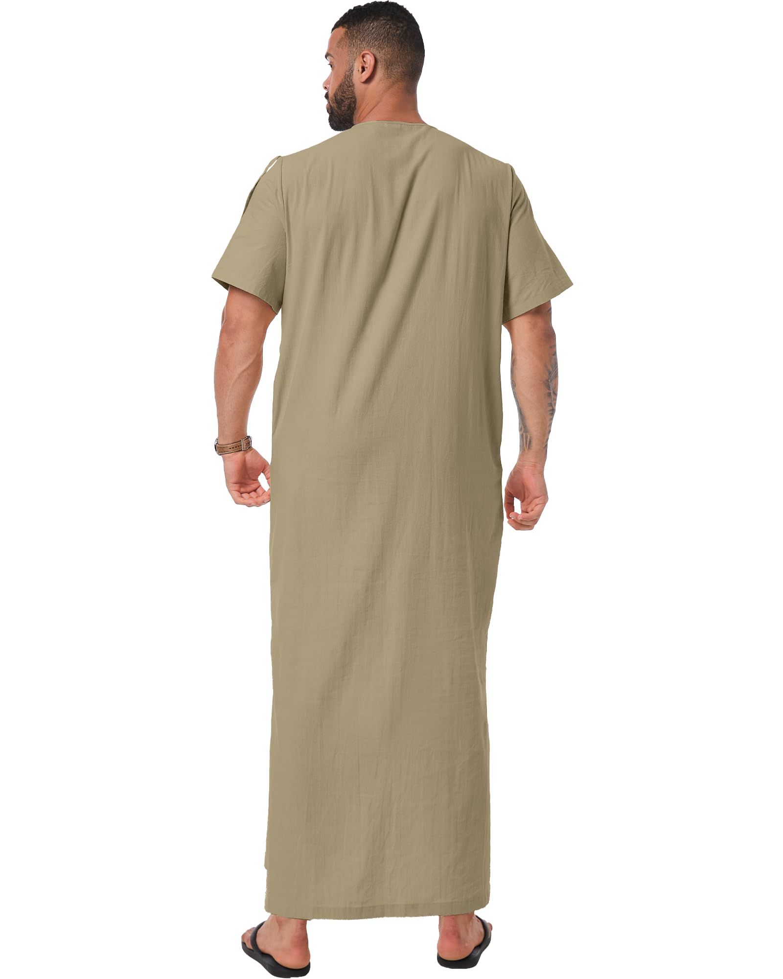 YAOHUOLE Kaftan Herren Lang Sommer ThobeHerren Kurzarm Men Kaftan Thobe Herren Dunkel Khaki M
