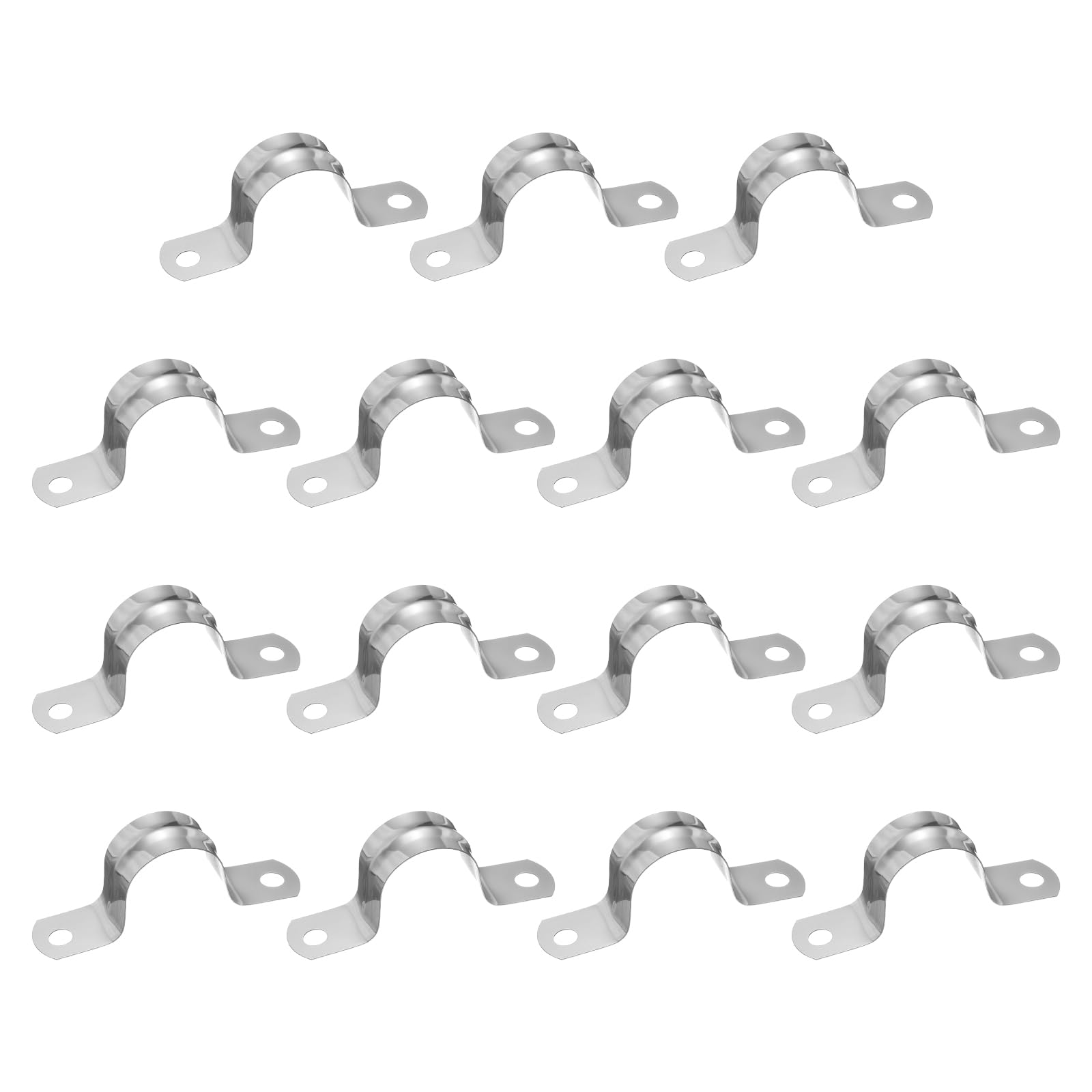 sourcing map 15 Pcs 25mm(1") Cable Clamp, 304 Stainless Steel Coated Cushioned Insulated Cable Clamp 2 Hole U-Tube Strap Clamp for Lines Pipe Hose Wire Cord Installation, Silver