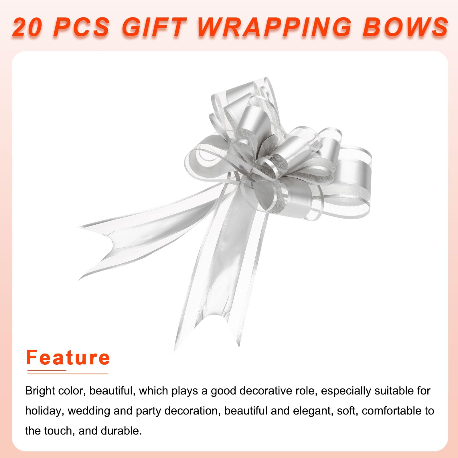 Uxcell 20pcs 8 Inch Giant Large Pull Bow Gift Wrapping Organza Bows Ribbon Silver for Wedding Baskets Presents Christmas - Image 4