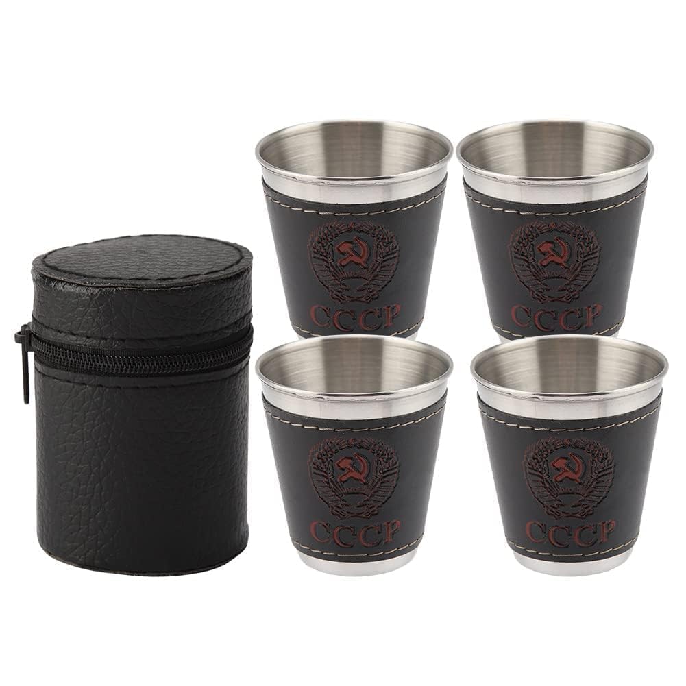 4 Verres à Liqueur Incassables En Acier Inoxydable De 30 Ml 1 Entonnoir Etui
