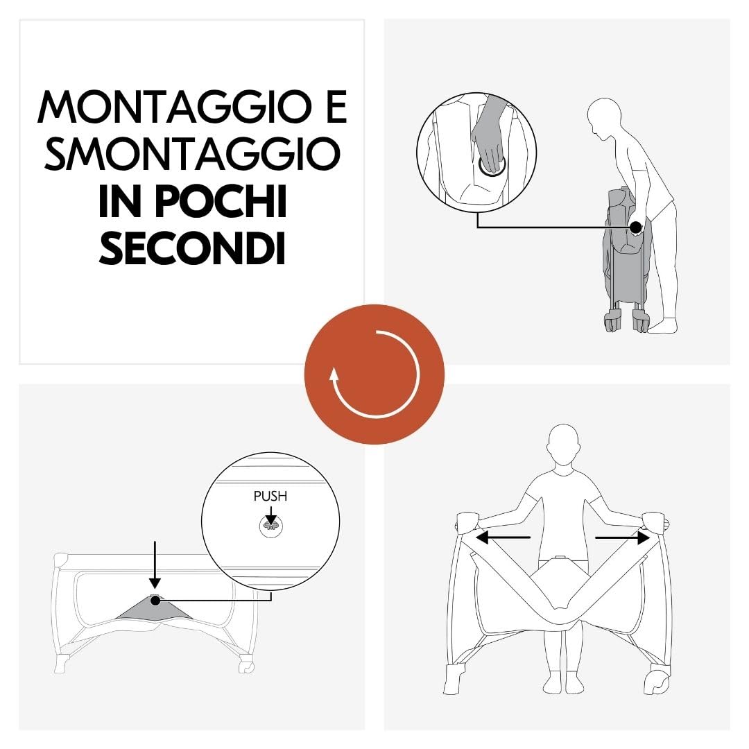 hauck Lettino da Viaggio Sleep N Easyfold con Materasso e Zanzariera, Lettino Pieghevole per Neonati con Ruote, Apertura Laterale e Borsa Trasporto, Dark Grey