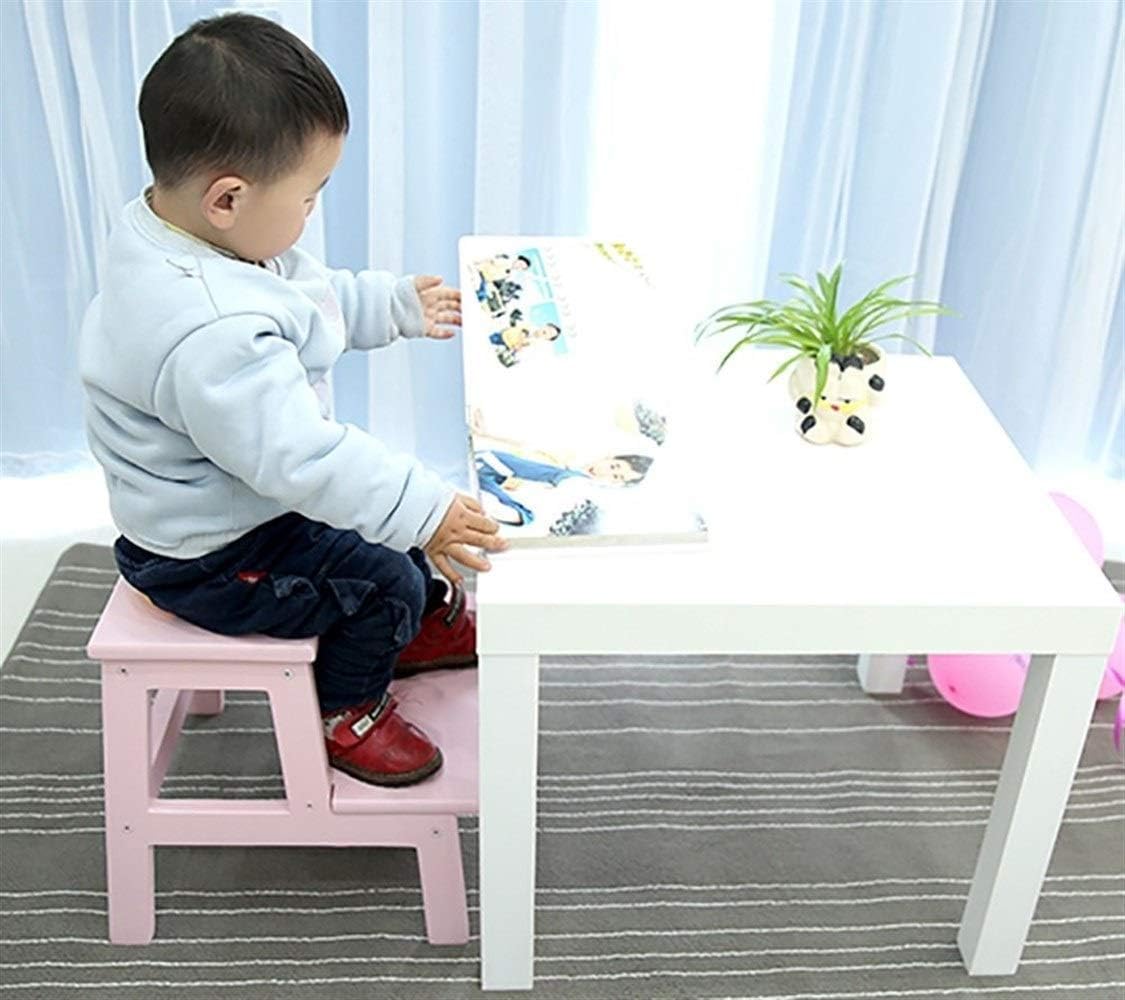 Step Stool Two-Step Stool Bench, Wooden Children's Step Stool, Ladder Chair for Kids and Adults, Home and Office, 16.5x13.8x13.8inches (Color : Pink)