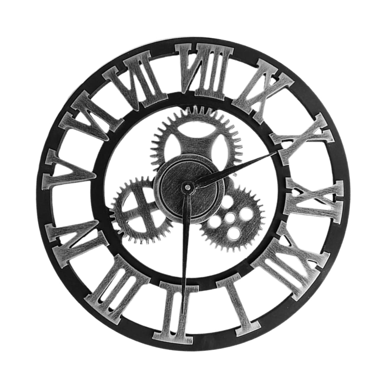 Cabilock Reloj de Pared Industrial Creativo de Metal y Madera Plata | Fácil de Instalar y Retirar, para Dormitorio y Salón, Estilo Moderno y Decorativo