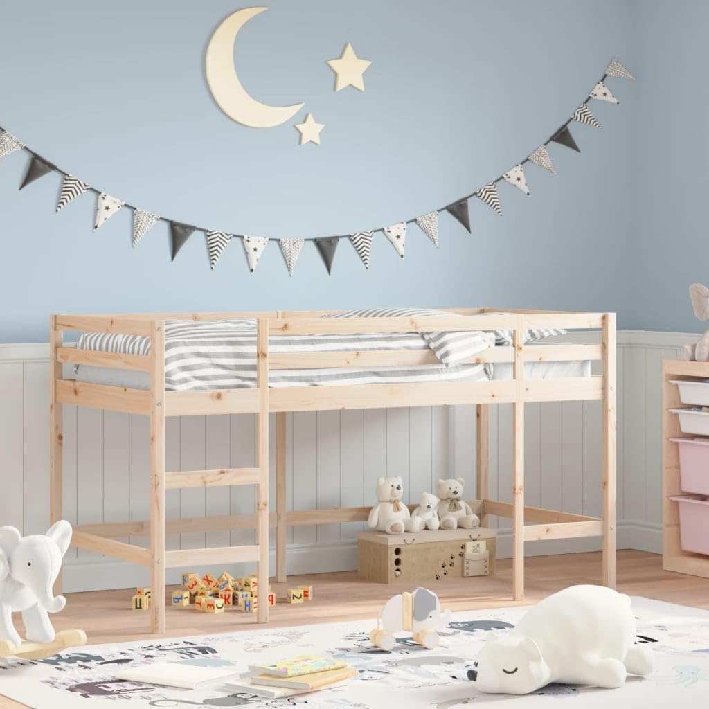 Kinderhoogslaper met glijbaan en ladder grenenhout 97x208 cm Kinderhoogslaper met glijbaan en ladder grenenhout 97x208 cm