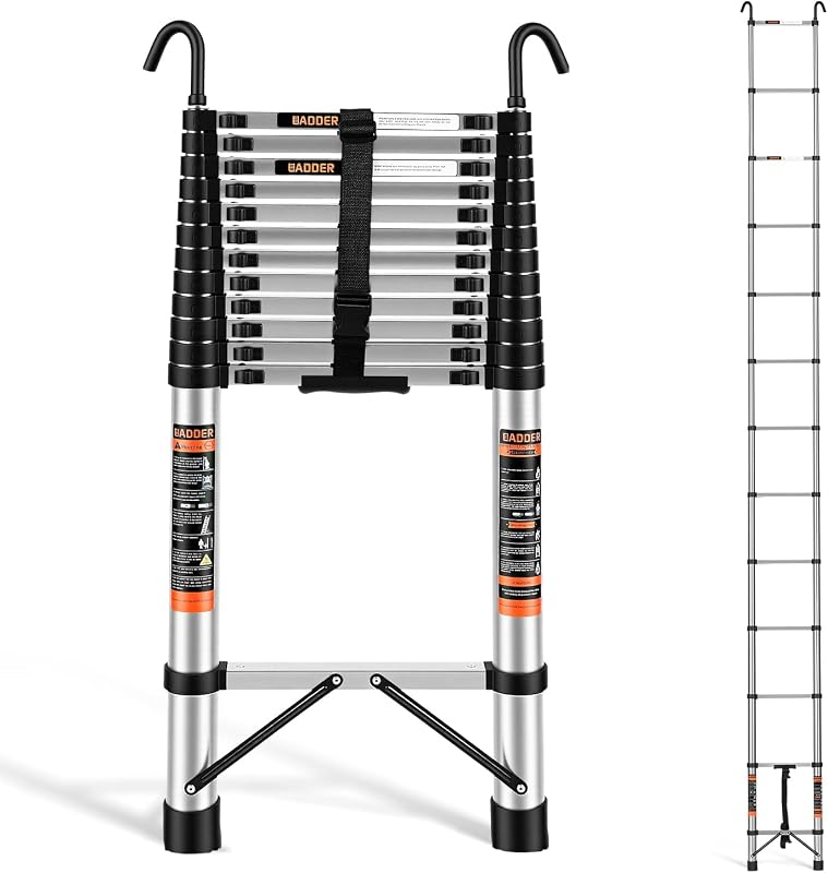 Telescoping Ladder – 16.5 ft Extension Ladder with Hooks, Multi-Position Collapsible Ladder, RV Ladder with Hooks, Heavy Duty (330 lbs), for Home Roofs and Attics