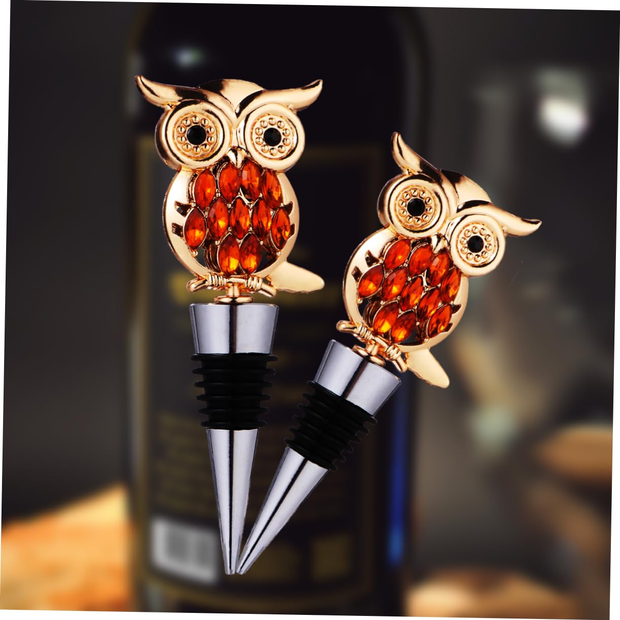Bouchons de Vin Hibou Ambiance Noël en Métal Argenté Décoratif