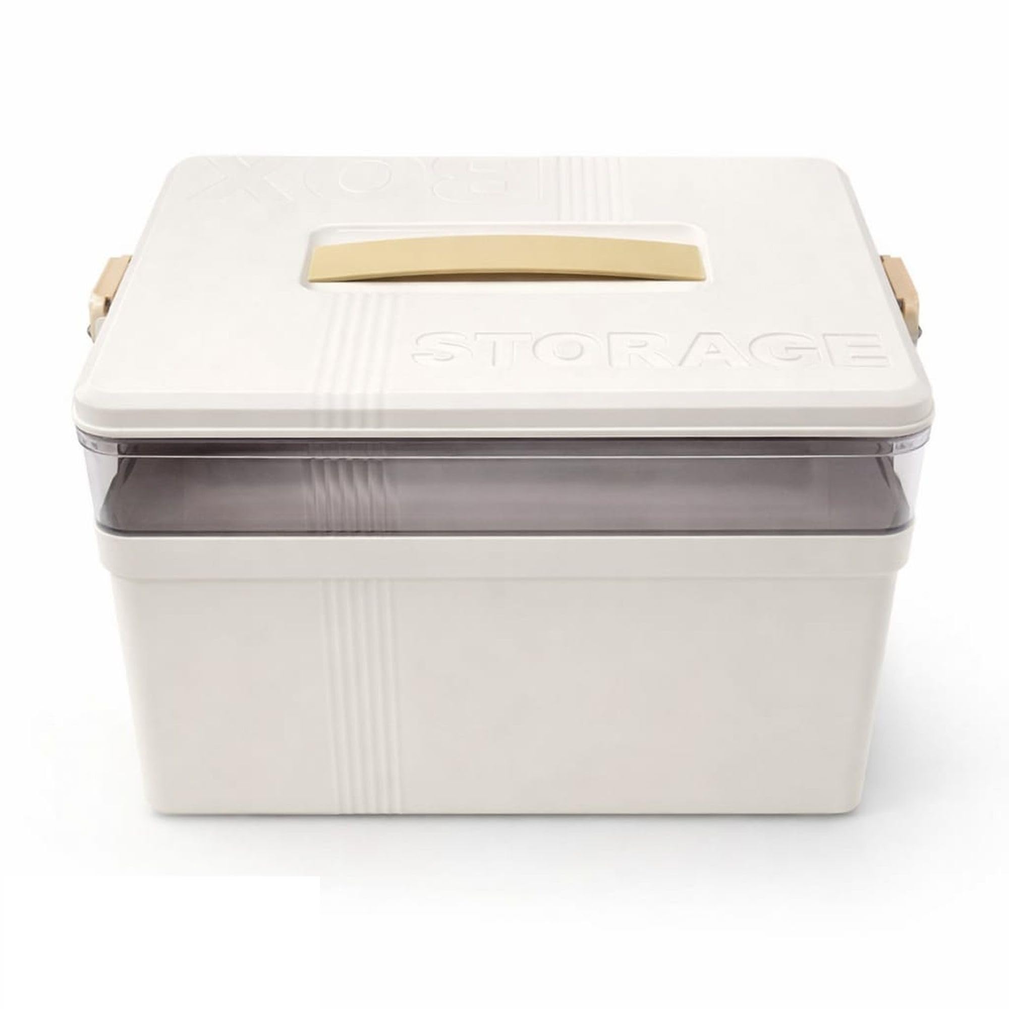 HI MOM Large Medicine Storage Box with Inner Tray Portable First Aid Organizer Dustproof Transparent Lid Secure Lock Medical Storage Container for Home Travel Office - Cream-image-31