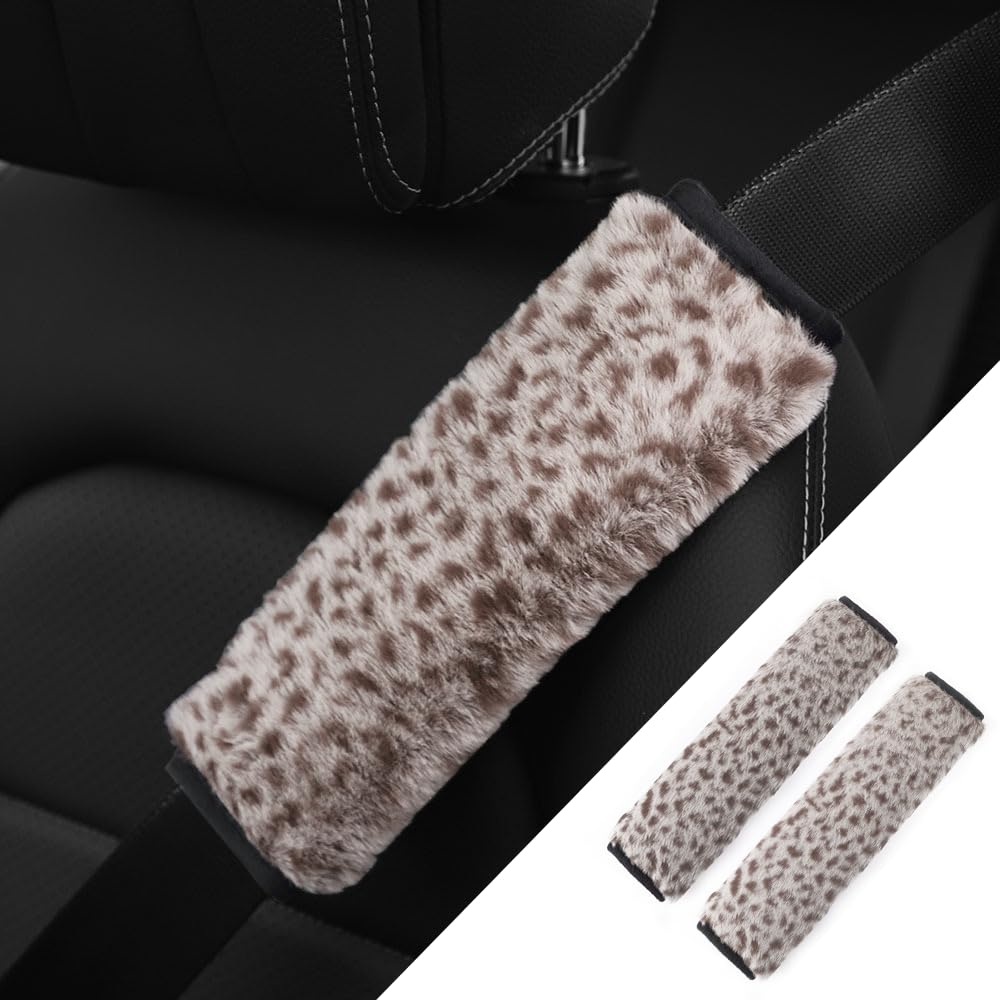 2-Pack Car Seat Belt Cover Pads - Soft Fluffy Shoulder Pads For Comfort & Decor, Universal Fit (Coffee Color)