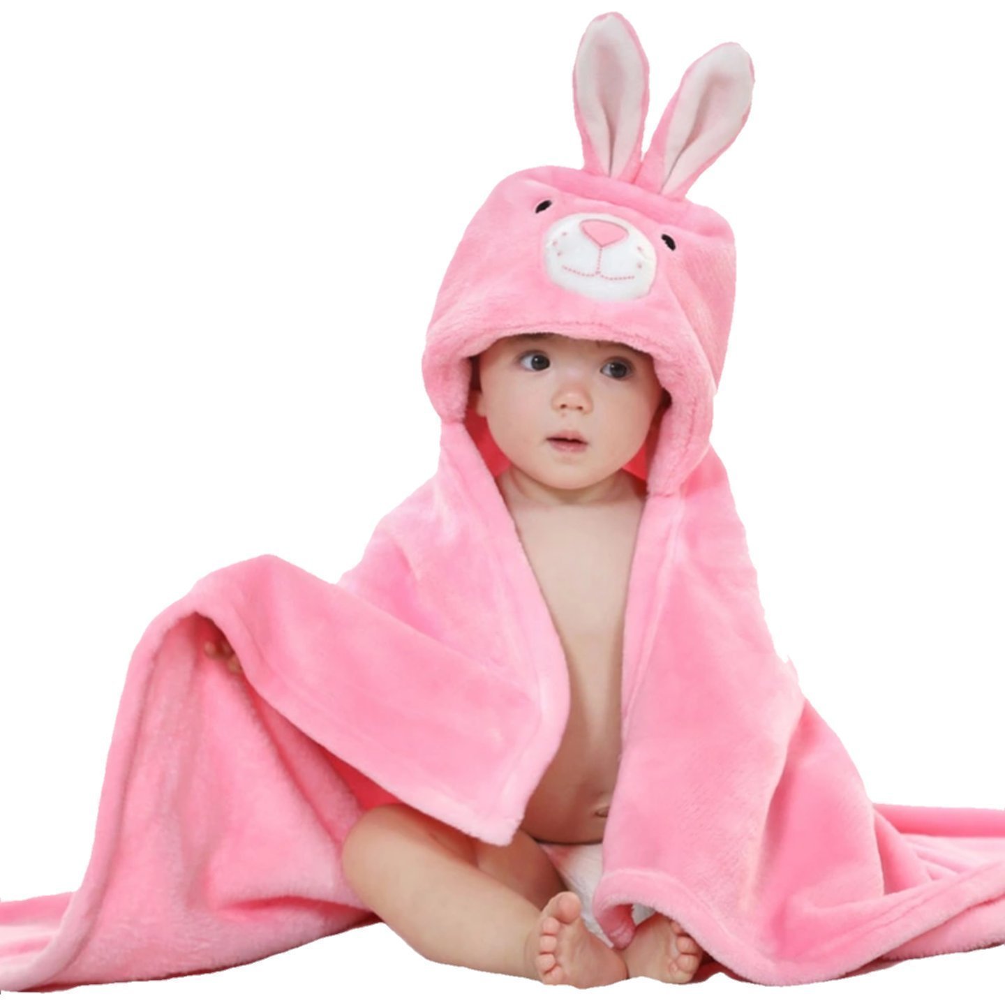 Pandaoriginals Ultrasoft Premium Baby Hooded 3-in-1 Towel | Blanket | Wrapper (pink)