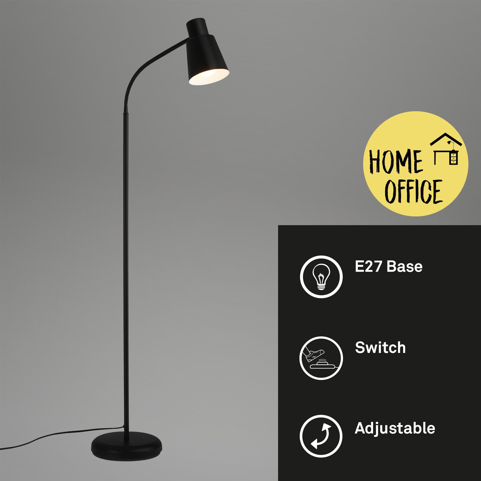 BRILONER - Stehlampe, Stehleuchte, Deko im Wohnzimmer, Leselampe, Schwenkbare Lampe, Wohnzimmerlampe, Fußtaster, Indirekte Beleuchtung, Schlafzimmerlampe, Bürolampe, 128x21x43 cm, Schwarz