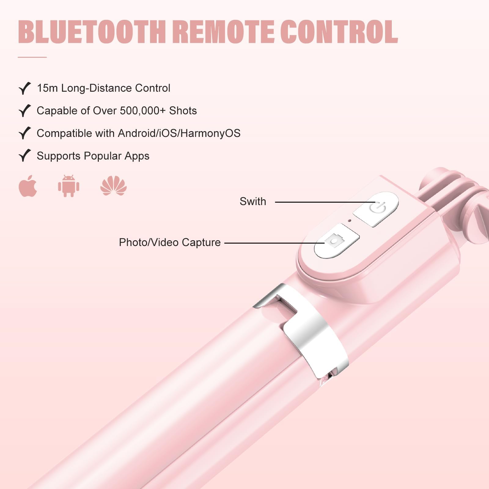 Selfie Stick with Rechargable Remote & Light (1PC), Tripod for iPhone, Cell Phone Stand for Video Recording, Portable Travel Essentials Smartphone Mount Holder, Extendable Vlogging Filming Accessories