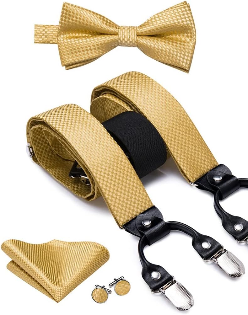 Adjustable Men's Elastic Braces Suspenders for Man Shirt Decor Silk Necktie Bowtie Pocket Square Cuffins Set