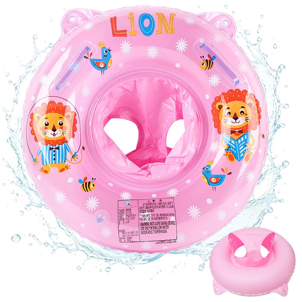 Lion Swimming Ring, Cartoon Inflatable Seat Swimming, Lion Pool Float, Animal PVC Swim Trainer with Handle, Kick Learning Aid, for Summer Beach Water Party Toys, Summer Gifts - Pink — image 1