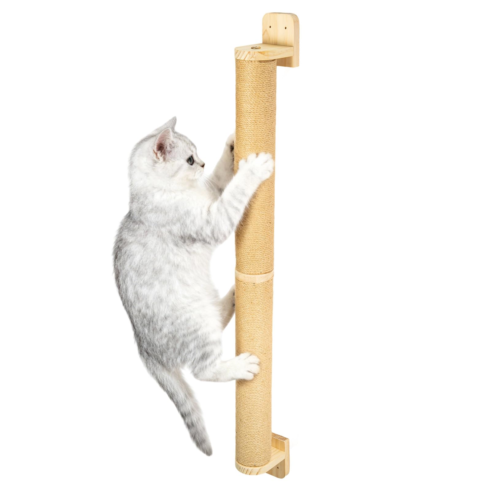 SUNNYNEST Wall Mounted Cat Scratching Post,Wall Pet Furniture,Sturdy Sisal Climbing Tree, Wooden Furniture Cat Climbing Tube for Indoor Cats (Wood Color-2)