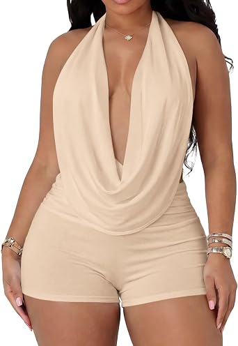 Ekaliy Womens Sexy 2 Piece Sets Club Outfits Halter Neck Backless Top Bodycon Shorts Sets Party Going Out Outfit