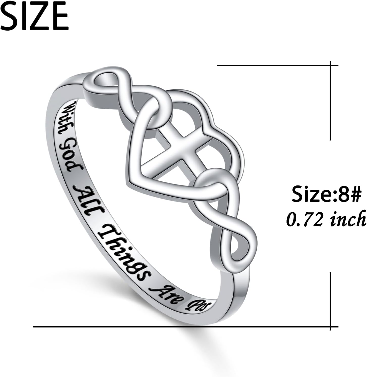 DAOCHONG S925 Sterling Silver Christian Cross Heart Inspirational Faith Bible Verse Necklace & Rinags for Women Teen Jewelry - Image 7