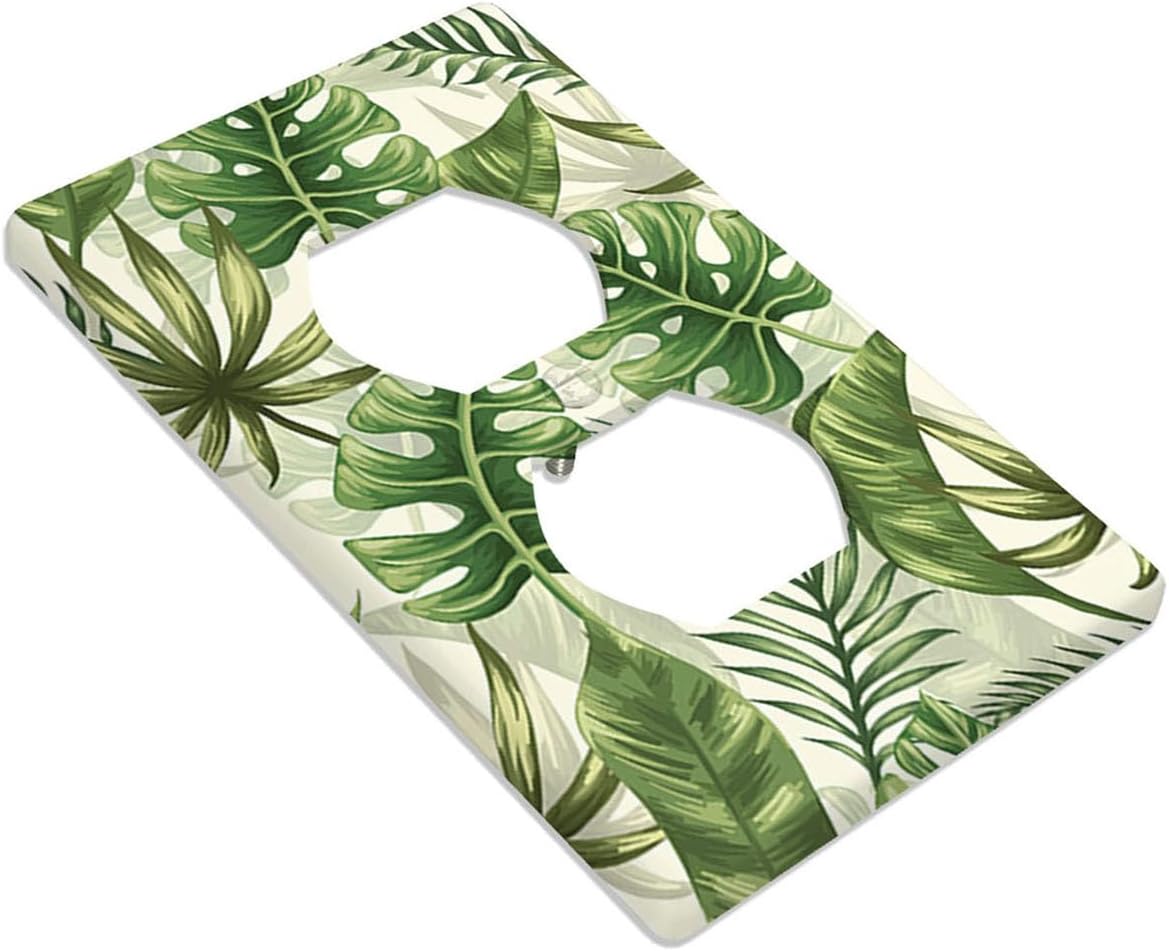 Moslion Green Palm Leaf Wall Plates Switch Covers Plant Tree Banana Leaves Botany Duplex Outlet Cover Plug Plate For Home Decor Office Standard