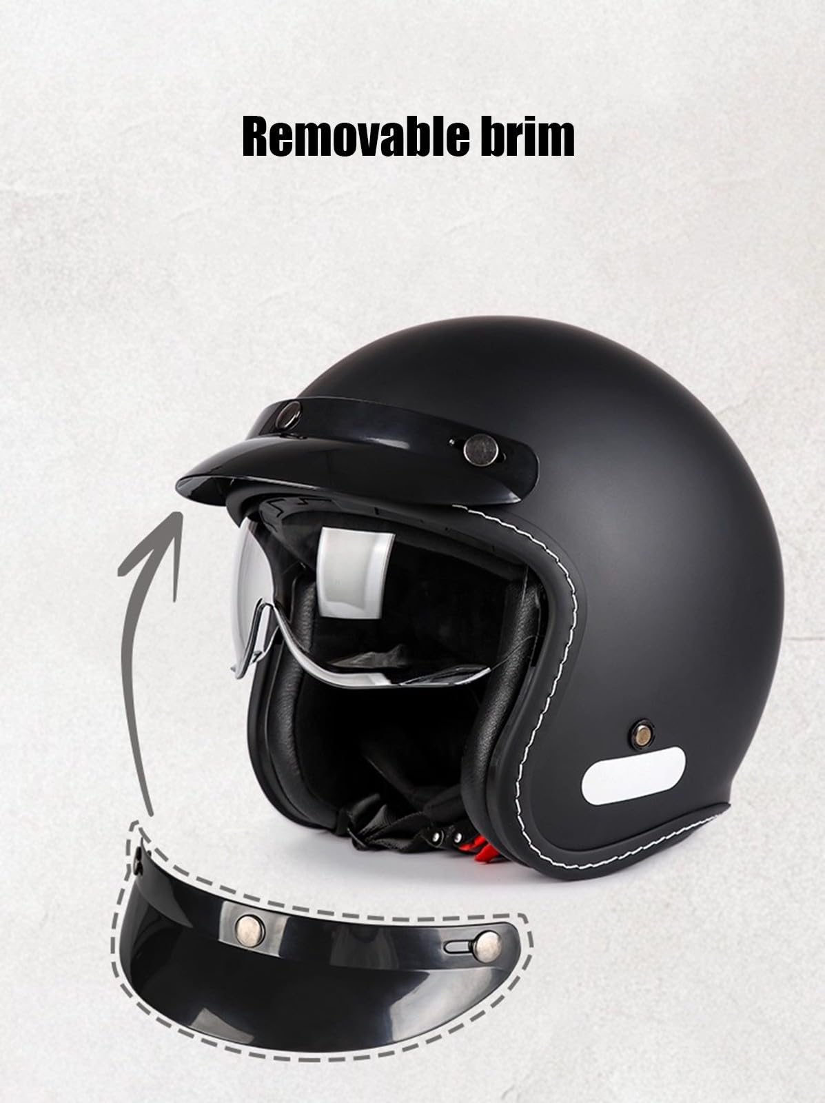 Casque Jet Moto Vintage Bluetooth avec visière, Demi-Casque Scooter, Casque Scooter pour Hommes et Femmes, certifié ECE A,XL61-62CM